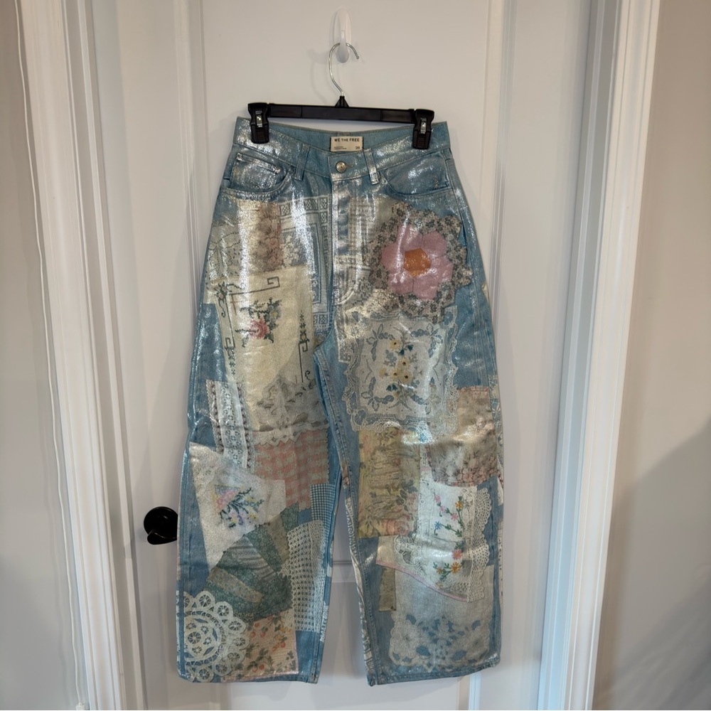 Free People We The Free Illusions Printed Relaxed Jeans in Sky Combo - Picture 7 of 16